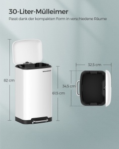 Coș de gunoi Songmics LTB01W – inox 30 L, pedală și soft-close - Img 6