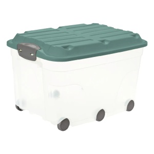 Cutie de depozitare, Rotho Box Roller, din plastic cu roti, 57 litri, transparent/GRI - Img 4