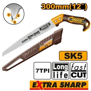 Fierăstrău Manual Drept pentru Pomi 300mm, Oțel SK5, Dinți Tripli, Ingco HPS3008