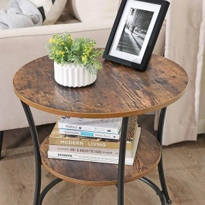 Măsuță Cafea Rotundă VASAGLE LET56BX cu 2 Rafturi, Stil Industrial Rustic, Ø55 cm, Masă Laterală Living