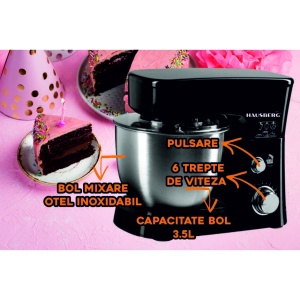 Robot de bucatarie Hausberg HB-7625NG, Bol inox 3.5 L, 700 W, 6 trepte, Negru - Img 5