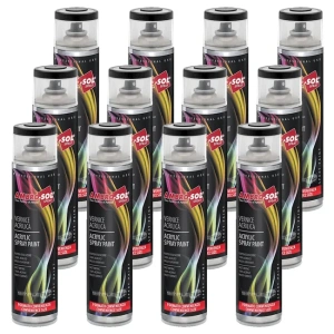 Set 12x Spray Vopsea Email Negru Lucios Universal Ambro-Sol, Intern / Extern, 600ml