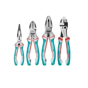 TOTAL Set 4 cleşti Cr‑V – clește combinat, tăietor, vârf lung și universal (set unelte mână)
