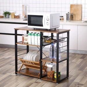 VASAGLE KKS90X Raft Bucătărie cu Cadru Metalic și Aspect Lemn 90x40x84 cm – Soluție Practică și Modernă