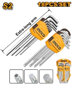2 Seturi de Chei Torx și imbus 18 Piese, Braț Lung, Oțel S2, Ingco HHKSET0181