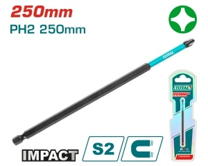 Bit de Impact PH2 x 250mm, Oțel S2, Suprafață Magnetică, Total TACIM71PH2250
