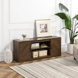 Comodă TV Zinus Bennett, stil rustic / farmhouse, uși cu închidere soft-close, pentru TV până la 65 inch, maro