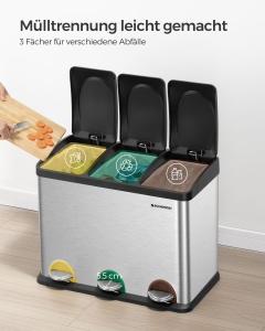 Coș de gunoi inox 3 compartimente Songmics LTB45L – 45L, cu găleți interioare detașabile - Img 4