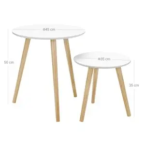 Set 2 Măsuțe de Cafea VASAGLE LET07WN, Rotunde, Stil Scandinavian Alb + Lemn, Măsuțe Nesting Living 45/35 cm