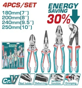 Set 4 clești TOTAL, Cr-V, patent universal mare, cleste taietor, vârf ascuțit, papagal