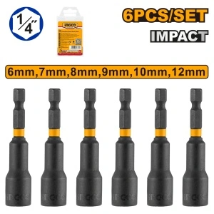 Set Chei Magnetice Tubulare pentru suruburi tabla Ingco 1/4", 6-12mm, 6 buc