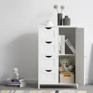 Dulap Baie VASAGLE LHC41W cu 4 Sertare și Ușă, Alb, Mobilier Depozitare Baie, 55 x 30 x 81 cm