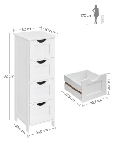 Dulap depozitare pentru baie Vasagle LHC40W – 4 sertare, alb mat, compact (30x29x83 cm) - Img 7