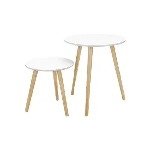 Set 2 Măsuțe de Cafea VASAGLE LET07WN, Rotunde, Stil Scandinavian Alb + Lemn, Măsuțe Nesting Living 45/35 cm