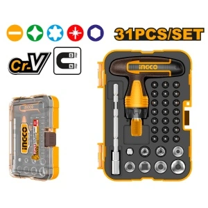 Set 31 biti si tubulare cu mâner T – set complet CR‑V cu clichet