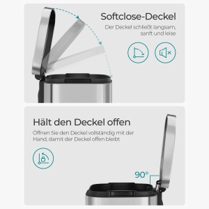 Songmics LTB03NL Coș de Gunoi Inox 30L cu Închidere Lenta – Elegant și Practic pentru Orice Bucătărie - Img 3