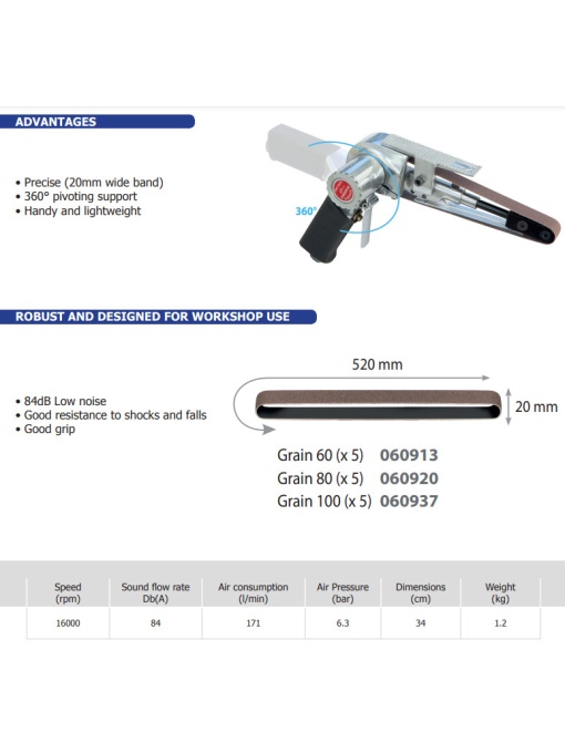 GYS 060906 Polizor pneumatic cu banda si maner rotativ 360 grade - Img 2