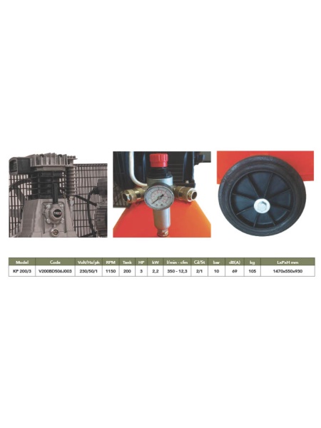 ITALYCO KP200-3 - compresor de aer cu piston si butelie 200 litrii - Img 2