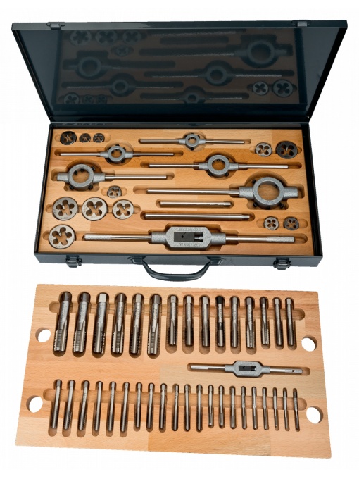 BAHCO 1460M/2 Set filiera si tarozi 55 piese in cutie metalica cu locase din lemn - Img 2