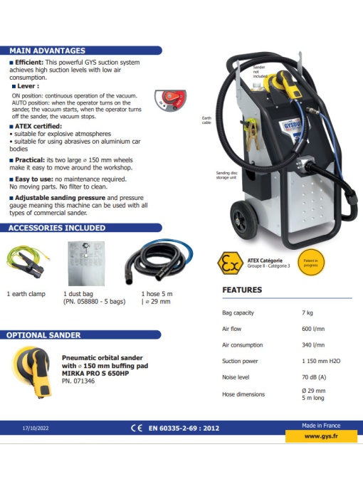 GYS GYSDUST SELF EXTRACTOR aspirator automat pentru slefuire - Img 3
