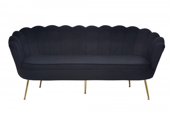 Canapea din catifea Shell neagra, 3 locuri