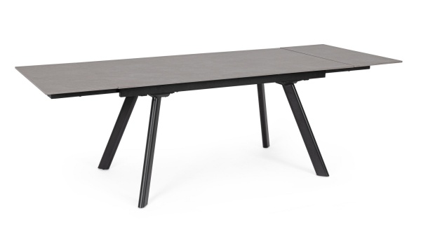 Masă dining extensibilă Jarkko, 8-10 persoane, blat din gresie porțelanată efect marmură și bază din oțel, gri mat, 160-240x90 cm