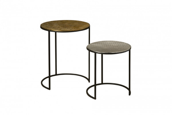 Set 2 masute de cafea rotunde din metal 49x49x62 cm alama/gri/negru