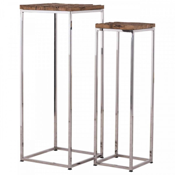 Set 2 masute pentru plante cu blat din lemn reciclat Kensington 80x90 cm