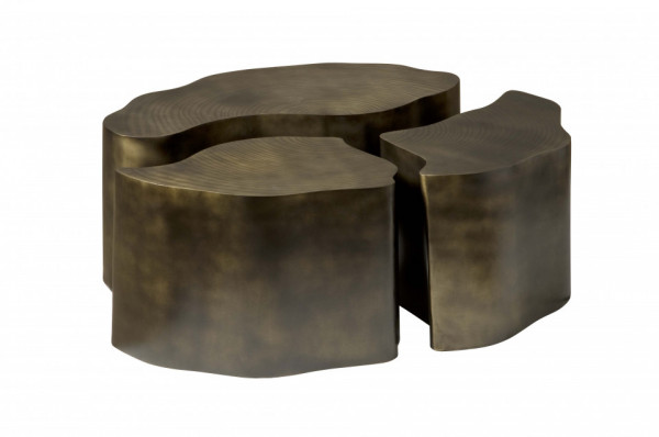 Set 3 masute de cafea cu formă neregulată din lemn 103x75x39 cm alama