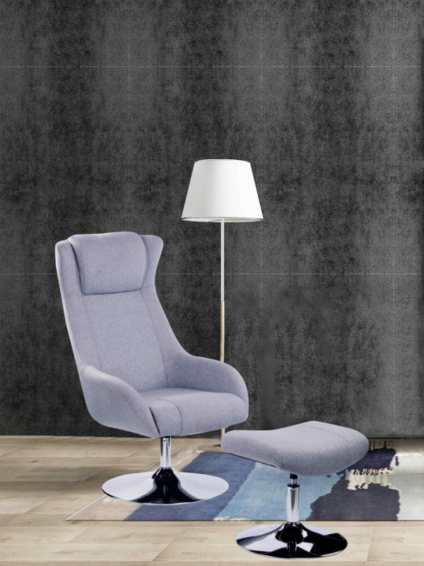 Set fotoliu cu taburet tapițat Sit&Chairs gri deschis