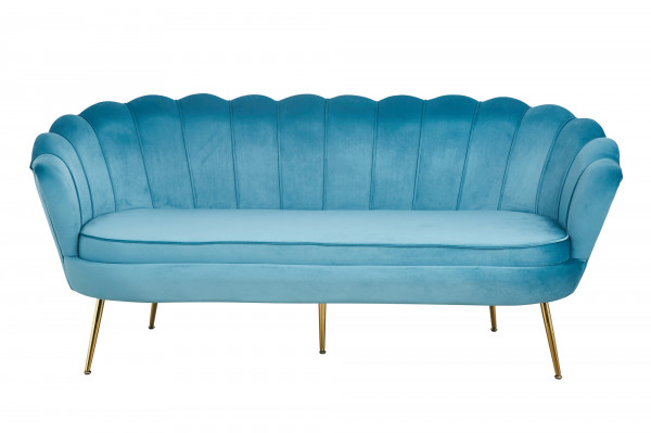 Canapea din catifea Shell albastra, 3 locuri