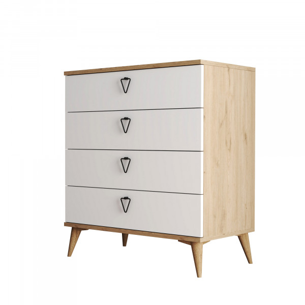 Comoda din pal melaminat Versa stejar si alb 80 cm