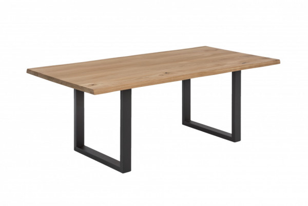 Masa dreptunghiulara cu blat din lemn de stejar Tables & Benches 160x90x76 cm maro deschis/ negru