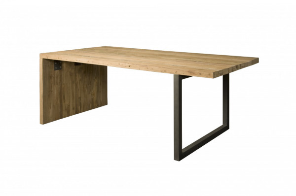 Masa dreptunghiulara cu blat din lemn de tec reciclat 260x100x78 cm maro deschis/gri
