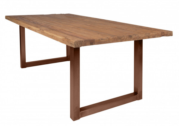 Masa dreptunghiulara cu blat din lemn de tec reciclat Tables & Benches 240 x 100 x 76 cm maro deschis/maro inchis