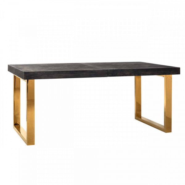Masa dreptunghiulara extensibila cu blat din lemn de stejar Blackbone 77 x 180(225) x 100 cm gri inchis/auriu