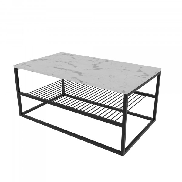 Masuta de cafea dreptunghiulara Asude cu aspect de marmura alba 95x55 cm