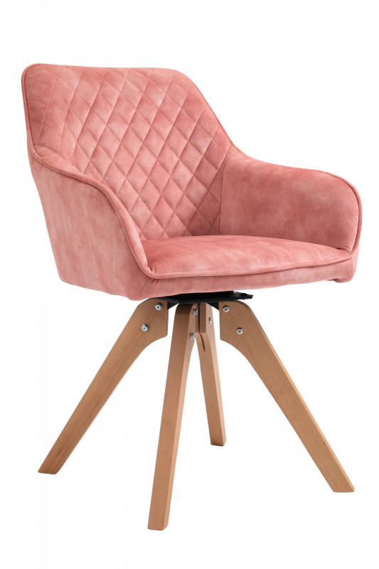 Scaun rotativ din velur cu cadru din lemn de fag roz