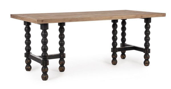 Masă dining Nereide, pentru 8 persoane, dreptunghiulară, fixă, din lemn de brad, 198x94x79 cm