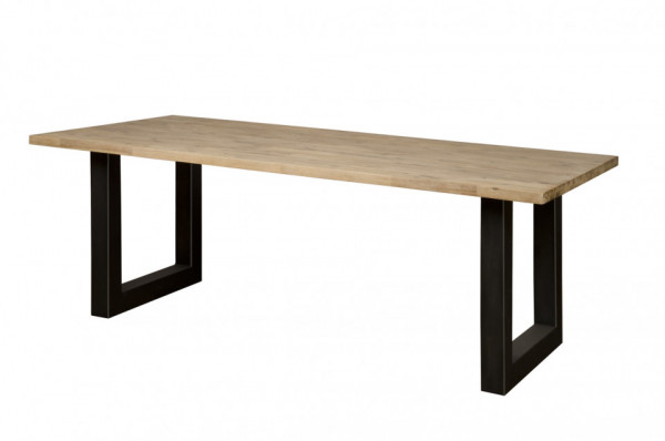 Masa dreptunghiulara cu blat din lemn de salcam 200x100x77 cm maro deschis/negru