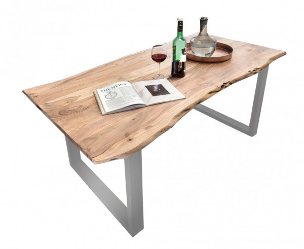 Masa dreptunghiulara cu blat din lemn de salcam Tables & Benches 220x100x77 cm maro/argintiu