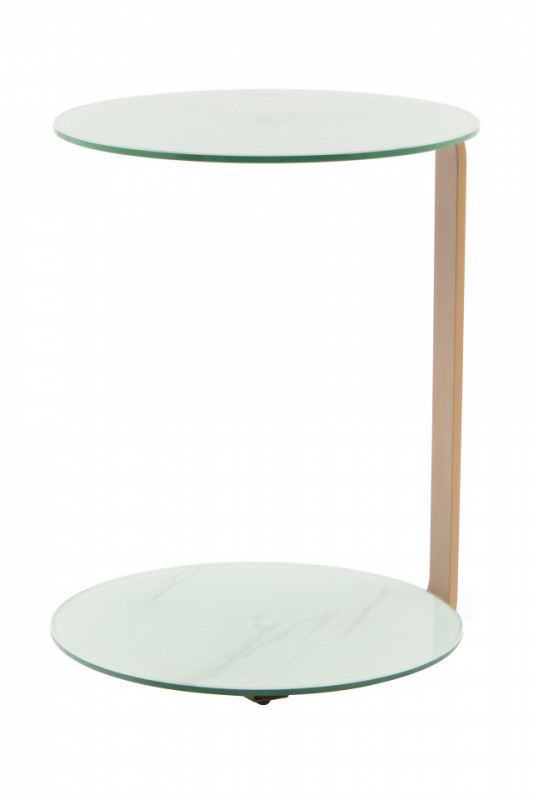 Masuta de cafea rotunda din sticla cu spatiu de depozitare Quentin 40x40x53 cm alb/auriu