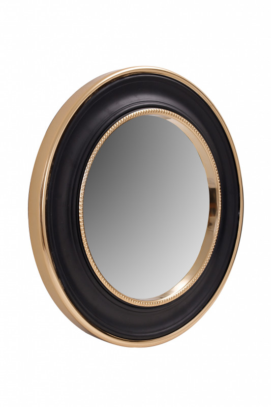 Oglindă rotunda cu rama din fier si MDF negru/auriu 4x45x45 cm