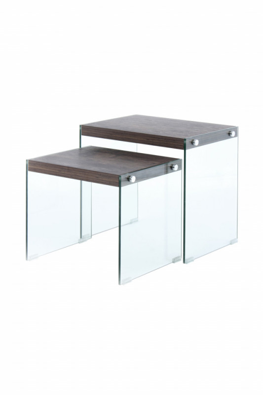 Set 2 masute de cafea dreptunghiulare din sticla Elementary 46x32x43 cm maro deschis