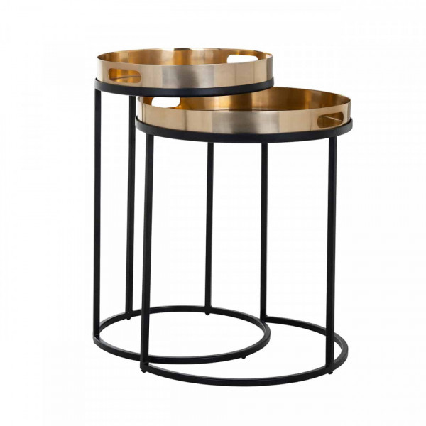 Set 2 masute de cafea rotunde din metal Lewis 57x35,5x35,5 cm negru/alama