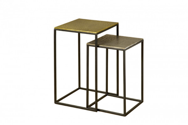 Set 2 masute pentru plante cu blat de aluminiu 48x56 cm bronz / negru mat