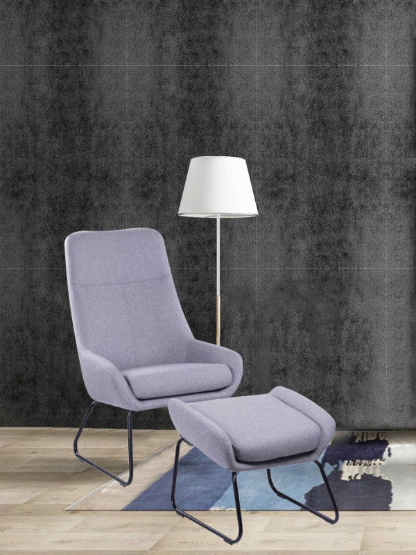 Set fotoliu cu taburet tapițat Sit&Chairs gri dechis
