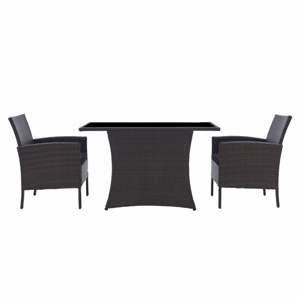 Set masa cu 2 scaune din poliratan pentru gradina maro