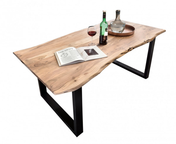 Masa dreptunghiulara cu blat din lemn de salcam Tables & Benches 140x80x78 cm maro deschis/ negru