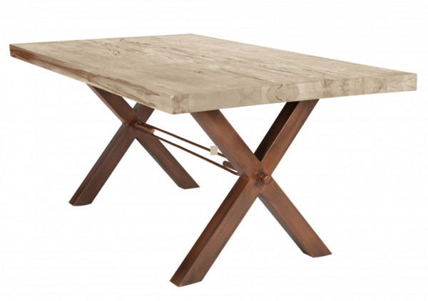 Masa dreptunghiulara din lemn de stejar Tables & Benches 200x100x76 cm maro deschis/maro inchis